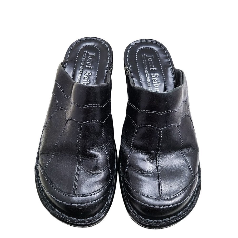 Joseph Siebel Black Leather Slip on Heeled Clog Mules - Picture 5 of 10